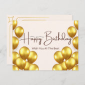 Happy Birthday Card mit Gold Balloons Postkarte (Vorne/Hinten)