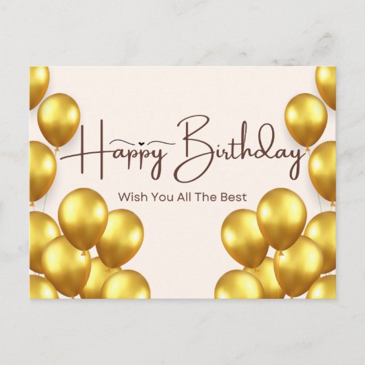 Happy Birthday Card mit Gold Balloons Postkarte (Vorderseite)
