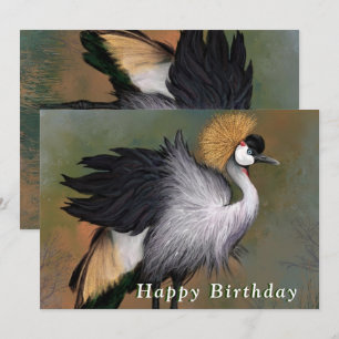 Happy Birthday Card mit grauem Kranvogel