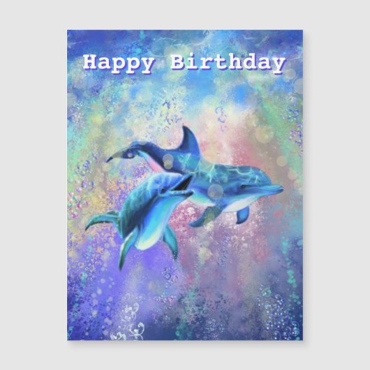 Happy Birthday Card mit Happy Dolphin Couple Magnetkarte (Vorderseite)