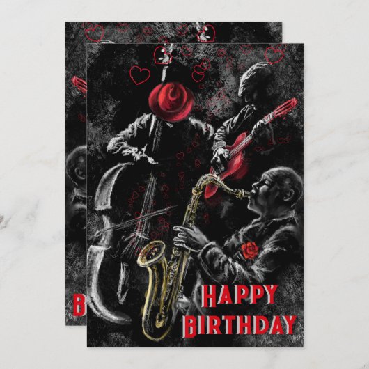 Happy Birthday Card mit Jazz Music Band (Vorne/Hinten)