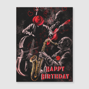 Happy Birthday Card mit Jazz Music Band Magnetkarte