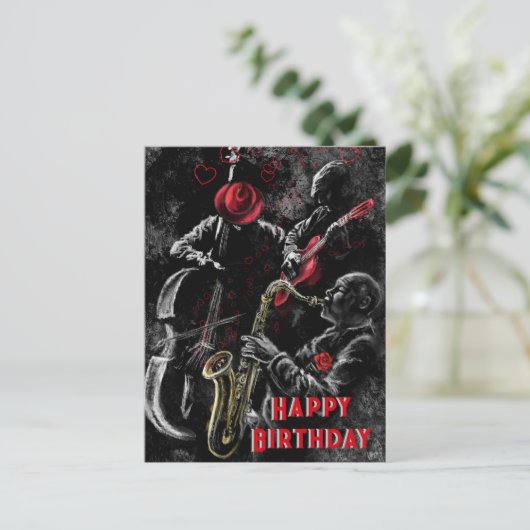 Happy Birthday Card mit Jazz Music - Malerei Postkarte (Stehend Vorderseite)