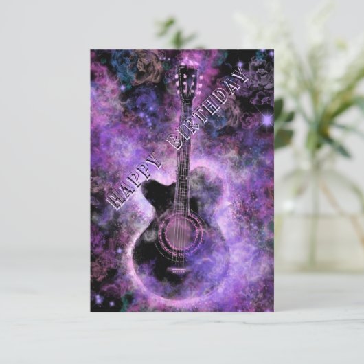Happy Birthday Card mit musikalischem Gitarrendesi Karte (Stehend Vorderseite)