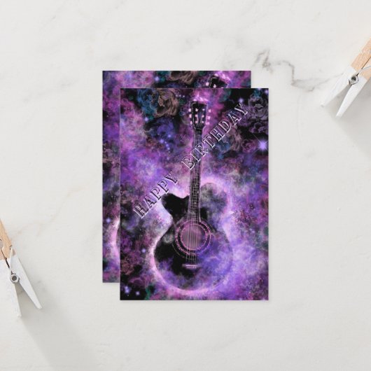 Happy Birthday Card mit musikalischem Gitarrendesi Karte (Vorderseite/Rückseite Beispiel)