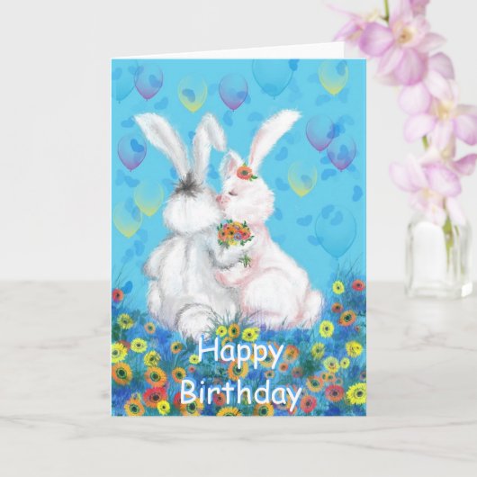 Happy Birthday Card mit Niedlichem Couple Bunny Karte (Orchidee)
