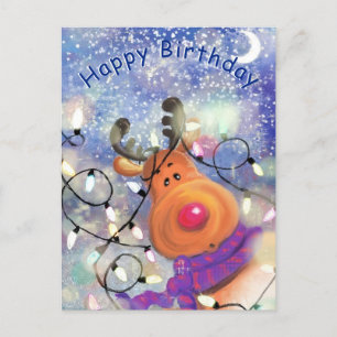 Happy Birthday Card mit Weihnachts-Rentier Postkarte