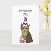 Happy Birthday Card mit Yorkie und Cupcake Karte (Gelbe Blume)