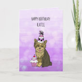 Happy Birthday Card mit Yorkie und Cupcake Karte (Vorderseite)