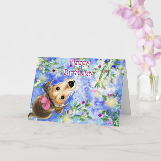 Happy Birthday Card Niedlicher Hund mit rosafarben Karte (Orchidee)