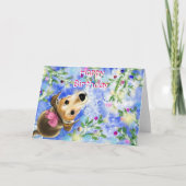 Happy Birthday Card Niedlicher Hund mit rosafarben Karte (Vorderseite)