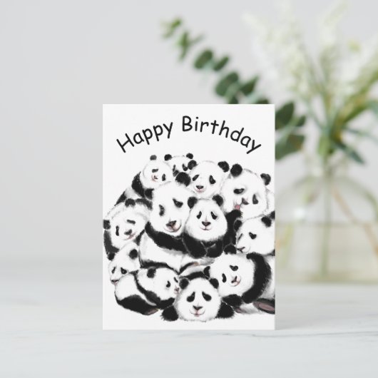 Happy Birthday Card Pandas Family Happy Hug Postkarte (Stehend Vorderseite)