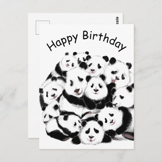 Happy Birthday Card Pandas Family Happy Hug Postkarte (Vorne/Hinten)