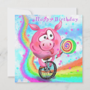 Happy Birthday Card - Piggy Cyclist mit Lollipop