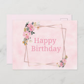 Happy Birthday Card - Pink Flowers Postkarte (Vorne/Hinten)