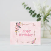 Happy Birthday Card - Pink Flowers Postkarte (Stehend Vorderseite)