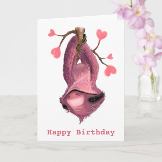 Happy Birthday Card Playful Sloth - Lächeln Karte (Orchidee)