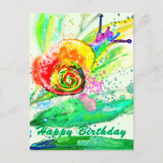 Happy Birthday Card Rainbow Snail Painting Postkarte (Vorderseite)