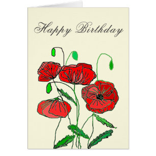 Happy Birthday Card Red Poppy - Malerei