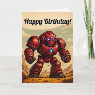 Happy Birthday Card - Red Robot Mech Karte