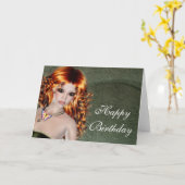 Happy Birthday Card - Redhead Fantasy Woman 1 Karte (Gelbe Blume)