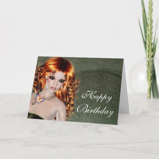 Happy Birthday Card - Redhead Fantasy Woman 1 Karte (Vorderseite)
