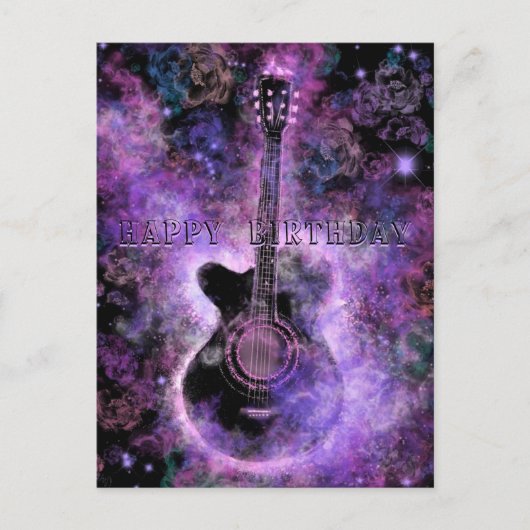 Happy Birthday Card Rock and Roll Guitar Music Postkarte (Vorderseite)