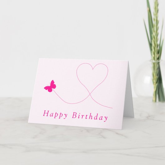 Happy Birthday Card Rosa Butterfly - Herz Karte (Vorderseite)