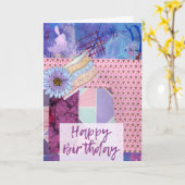 Happy Birthday Card Rosa mit Blume Collage Karte (Gelbe Blume)