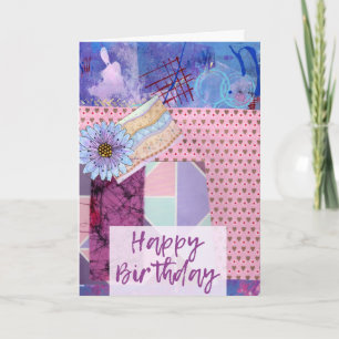 Happy Birthday Card Rosa mit Blume Collage Karte