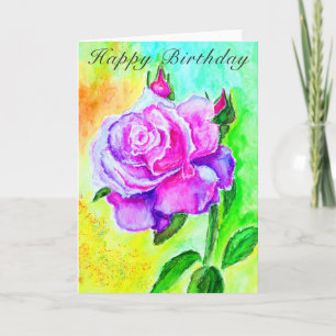 Happy Birthday Card Rosa Rosenmalerei Karte