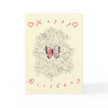 Happy Birthday Card Rosa Schmetterling in Rose