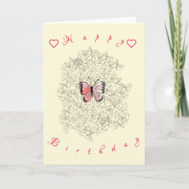 Happy Birthday Card Rosa Schmetterling in Rose Karte