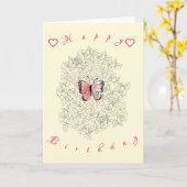 Happy Birthday Card Rosa Schmetterling in Rose Karte (Gelbe Blume)