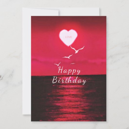 Happy Birthday Card Rotes Meer Sonnenuntergang Lie (Vorderseite)
