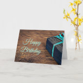 Happy Birthday Card Rustic Wood Black and Blue Karte (Gelbe Blume)