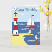 Happy Birthday Card Sailboat and Lighthouse Karte (Gelbe Blume)