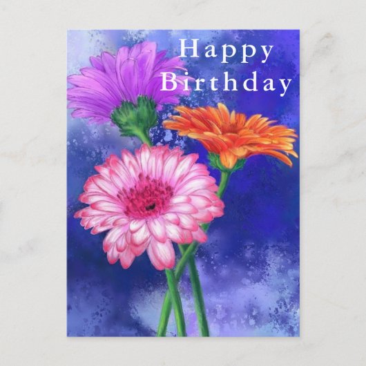 Happy Birthday Card Schöne Farbe Gerberas Postkarte (Vorderseite)