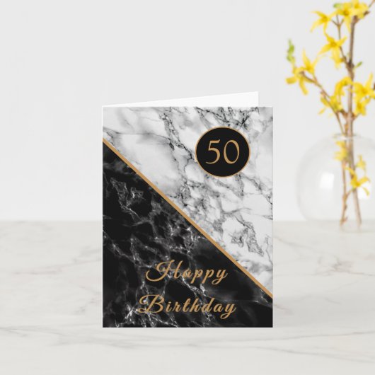 Happy Birthday Card Schwarz-weißer Marmor - Ihr Ja Karte (Gelbe Blume)