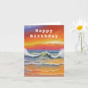 Happy Birthday Card Sea Sunset Painting Karte