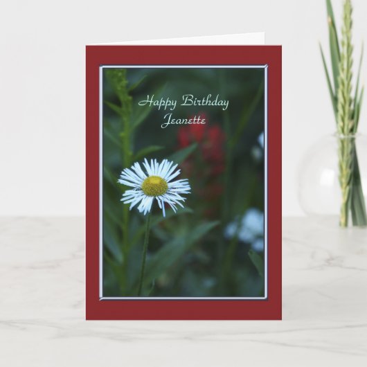 Happy Birthday Card, Single White Daisy Wildblume Karte (Vorderseite)