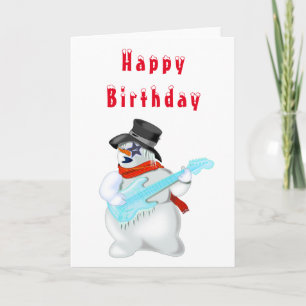 Happy Birthday Card Snowman Rock Gitarre Musik Karte