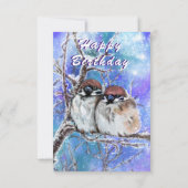 Happy Birthday Card Sparrows Couple im Winter Karte (Rückseite)