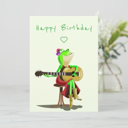 Happy Birthday Card - Spaß - Frosch spielen Gitarr Karte (Stehend Vorderseite)