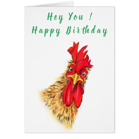 Happy Birthday Card Spielerisch Neugierig Rooster (Vorne)