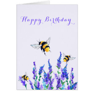 Happy Birthday Card Spring Flowers and Bees