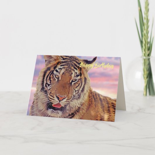"Happy Birthday" Card, Tiger bei Sunset Foto Karte (Vorderseite)