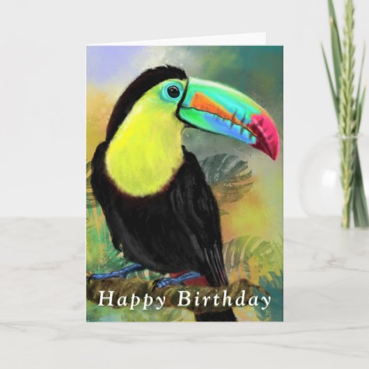 Happy Birthday Card Tropical Toco Toucan Bird Karte (Vorderseite)