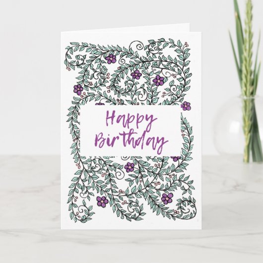 Happy Birthday Card Wein mit Blume Karte (Vorderseite)