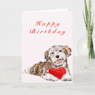Happy Birthday Card Welpe mit Geschenkherz für Sie Karte
